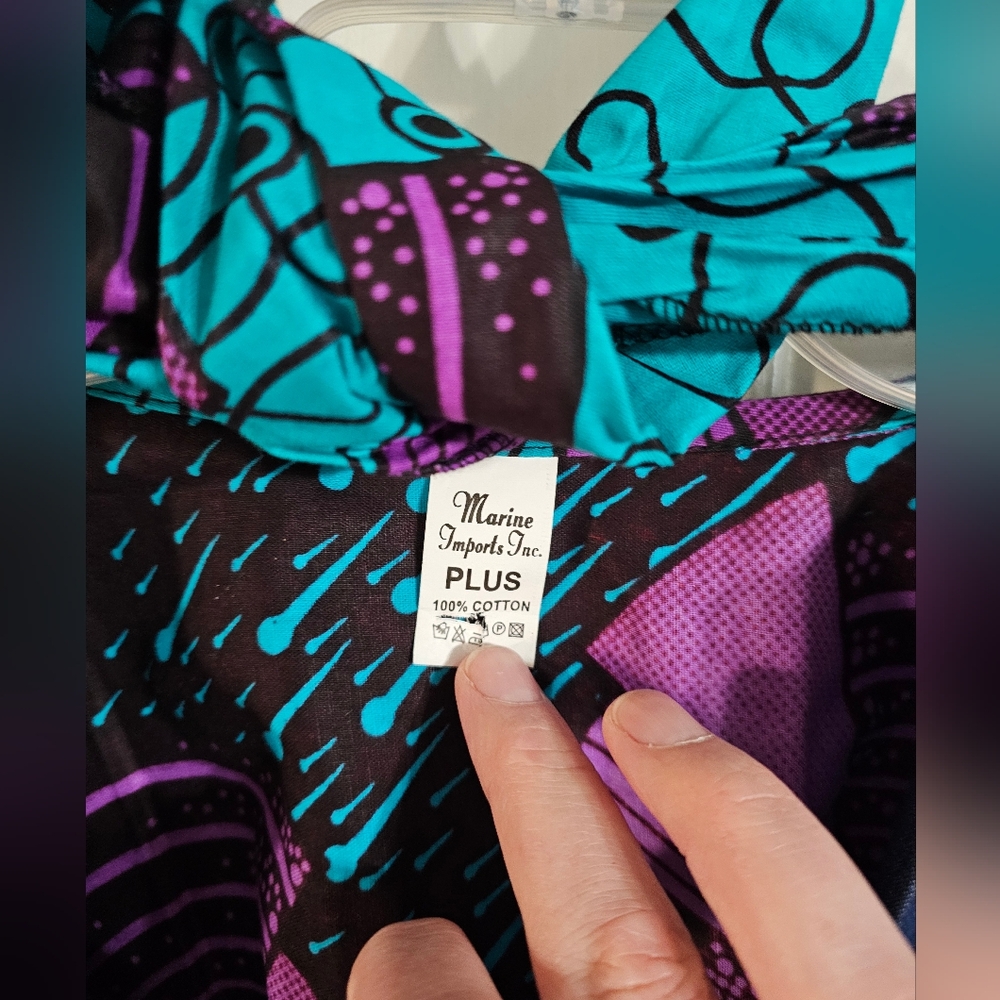 Marine Imports Womens Plus Ankara Turquoise Cotton Wax Print Dress Scarf Rare - Picture 3 of 8